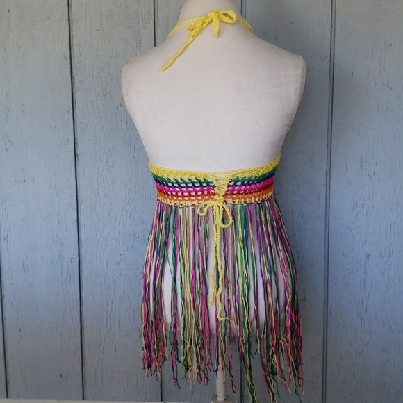 Tassels Crochet Bikini Top. Sexy Colorful Rainbow - Picture 5 of 14